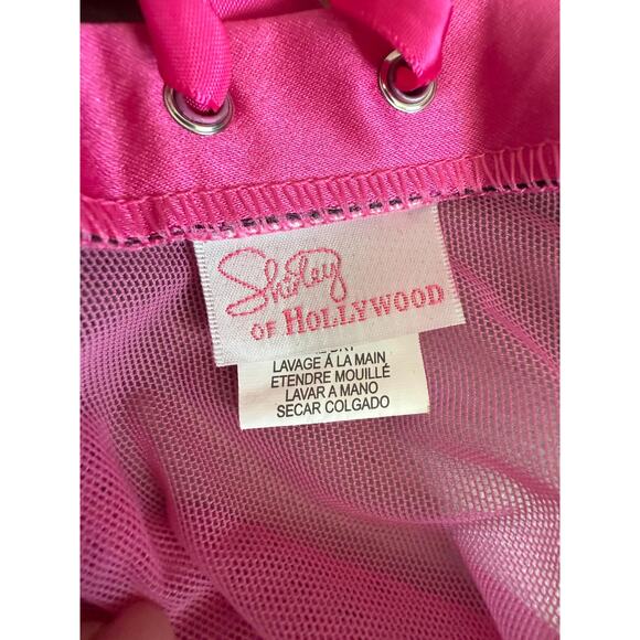 90's 00's vintage hot pink mesh mcbling corset babydoll y2k lingerie bustier L - Picture 8 of 9